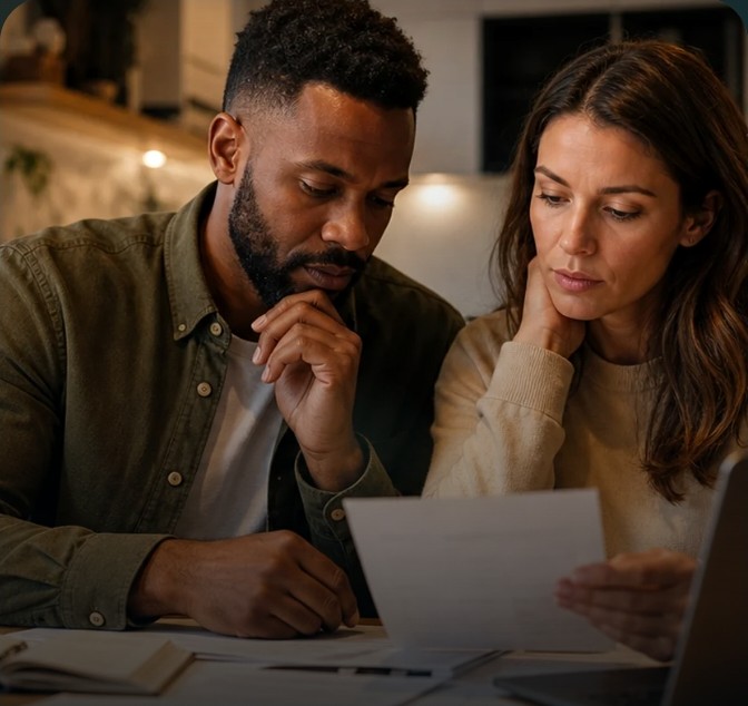 A household reviewing financial papers together