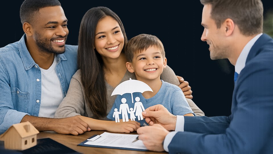 Family reviewing life protection options with a financial professional.
