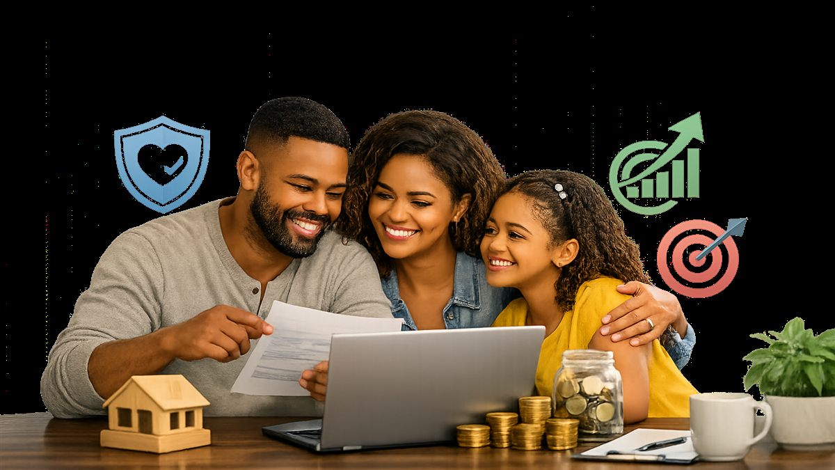 Financial balance scale representing protection and income planning.